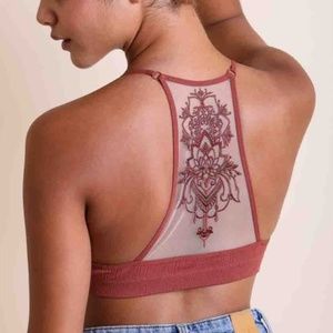 Rust boho mesh Floral racerback Seamless bralette